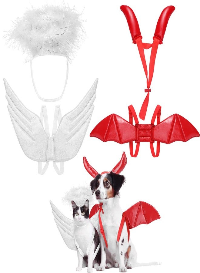 Bulyoou Pet Halloween Costume Angel Dog Costume Wings and Dog Devil Cat Angel Devil Cosplay Outfit Fits Many Pets for Christmas, Halloween Parties, Gifts for Dog & Cat Lovers(White, Red) - Image 1